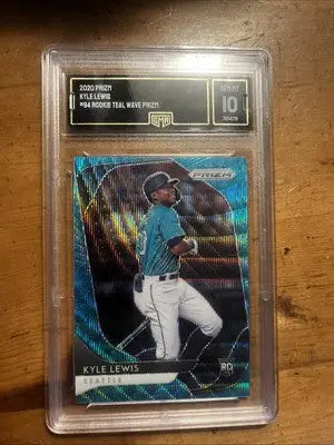 Graded Kyle Lewis rookie baseball card featuring 2020 Panini Prizm Teal Wave Prizm design