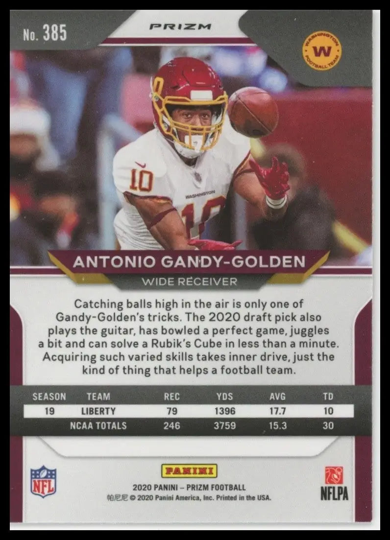 2020 Panini Prizm Orange Laser Antonio Gandy Golden Rookie #385 Washington Card