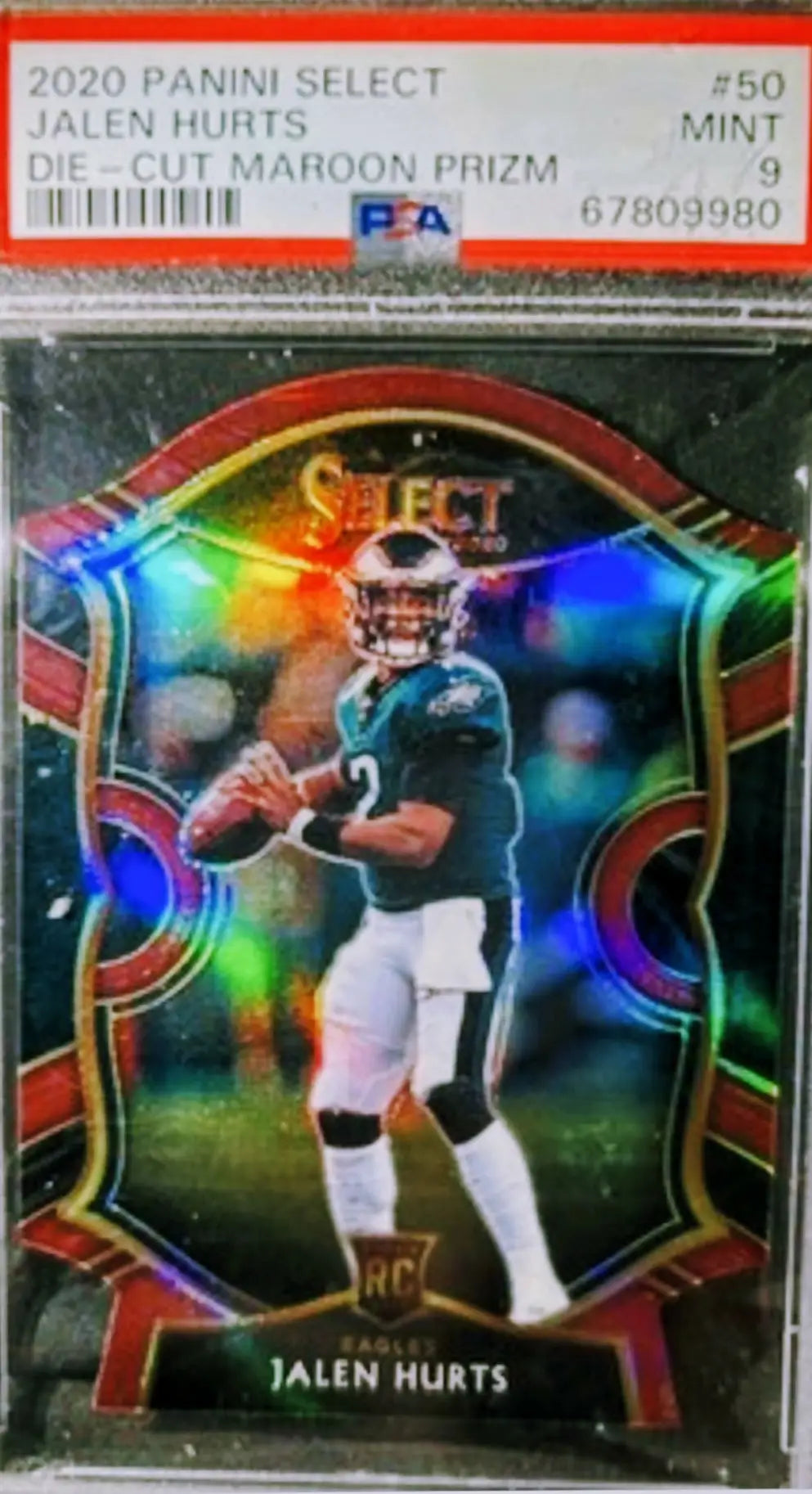 2020 PANINI SELECT DIE CUT MOROON PRIZM SP RC JALEN HURTS ROOKIE PSA MT - Football Card Single
