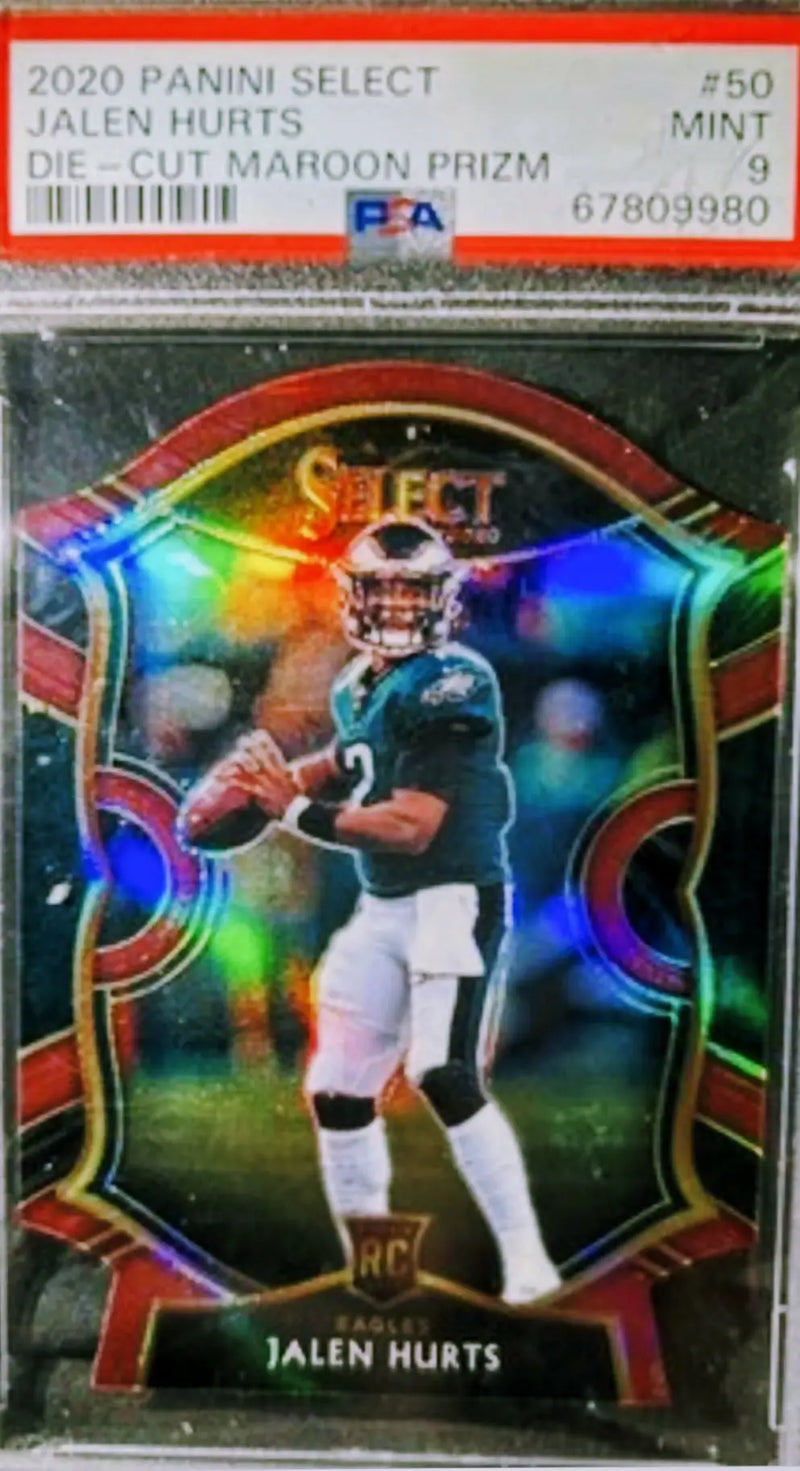 2020 PANINI SELECT DIE CUT MOROON PRIZM SP RC JALEN HURTS ROOKIE PSA MT - Football Card Single