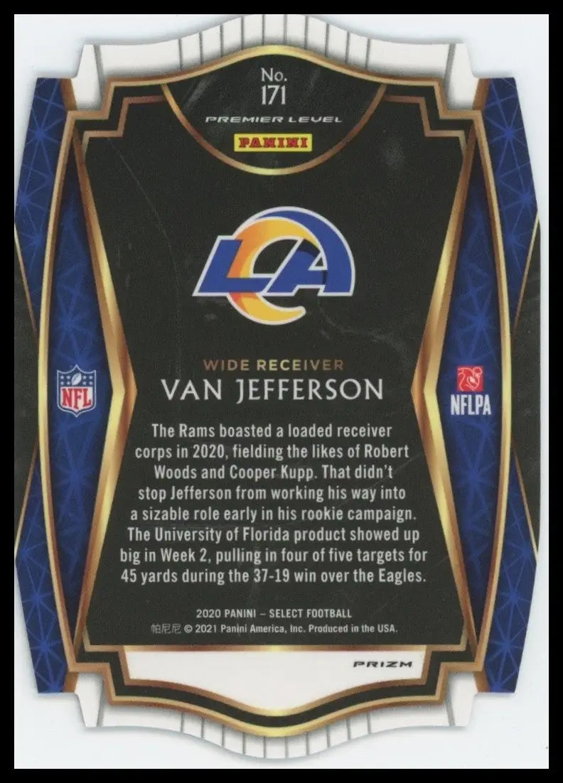 2020 Panini Select - Premier Level Van Jefferson #171 Blue Prizm Die-Cut (RC) - Football Card Single