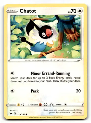2020 Pokemon TCG Chatot Vivid Voltage 139/185 - Pokémon Card Single