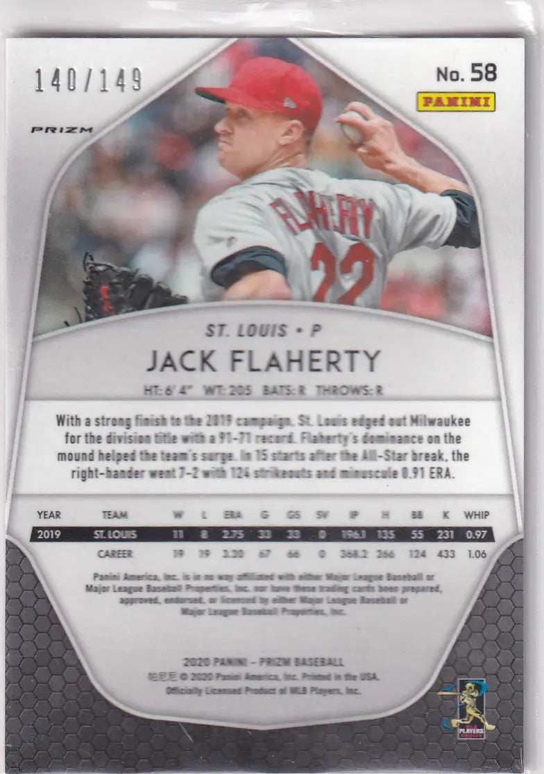 2020 PRIZM #58 JACK FLAHERTY RED MOJO 140/149- ST LOUIS CARDINALS