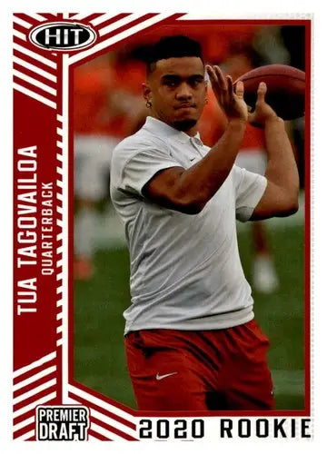 Tua Tagovailoa football card from 2020 SAGE HIT Premier Draft Red #13 with original gloss