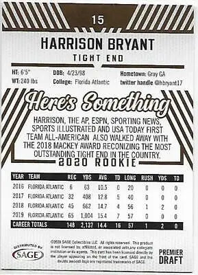 Harrison Bryant football card 2020 SAGE HIT Premier Draft Red original gloss NM-MT