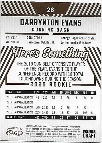 2020 SAGE HIT Premier Draft Red Darrynton Evans football card original gloss sports cards