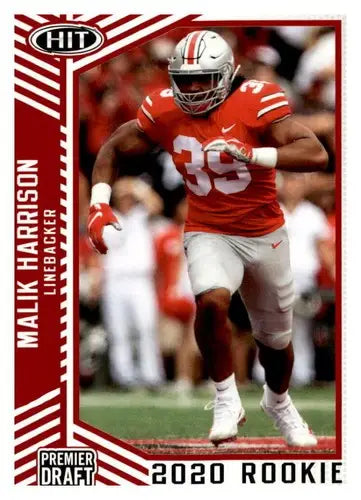 Football trading card from 2020 SAGE HIT Premier Draft Red Malik Harrison NM-MT