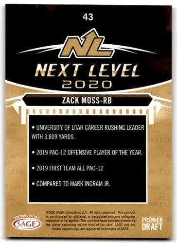 2020 SAGE HIT Premier Draft Red Zack Moss football card original gloss sports cards