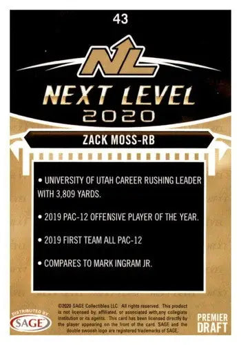 2020 SAGE HIT Premier Draft Red #43 Zack Moss NM Near Mint - Football Card Single