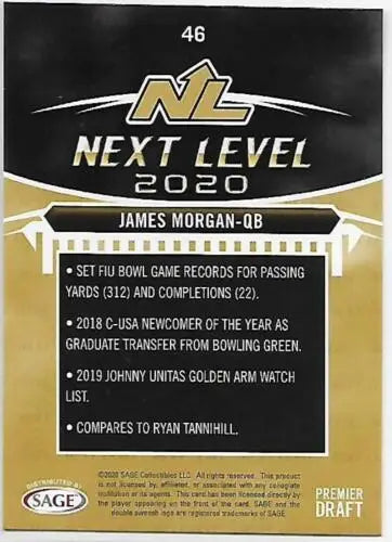 James Morgan football card 2020 SAGE HIT Premier Draft Red original gloss near mint condition