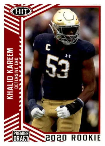 2020 SAGE HIT Premier Draft Red Khalid Kareem football card with original gloss