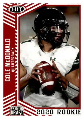 Football trading card from 2020 SAGE HIT Premier Draft Red featuring Cole McDonald