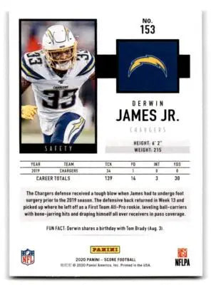 2020 Score #153 Derwin James Jr. - Football Card Single