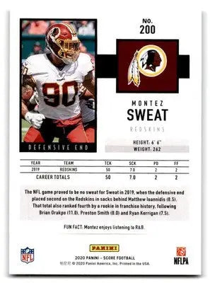 2020 Score #200 Montez Sweat - Football Card Single