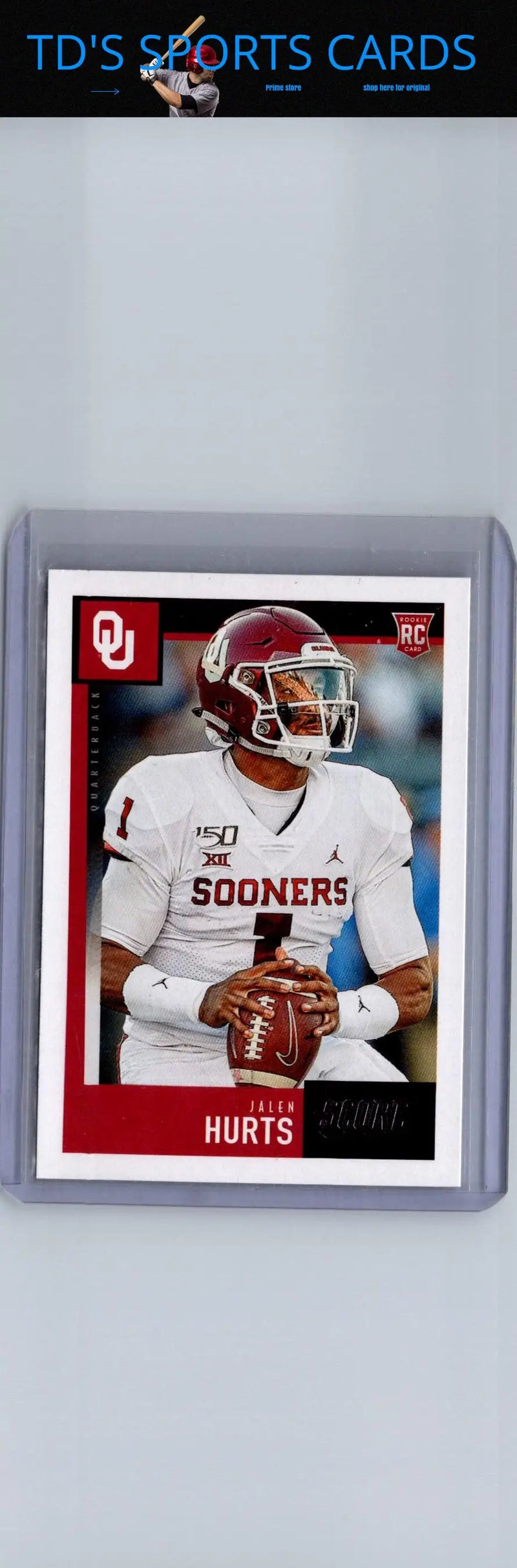 Jalen Hurts rookie football card 2020 Score #358 featuring Jalen Hurts action