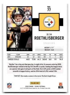 2020 Score #77 Ben Roethlisberger - Football Card Single