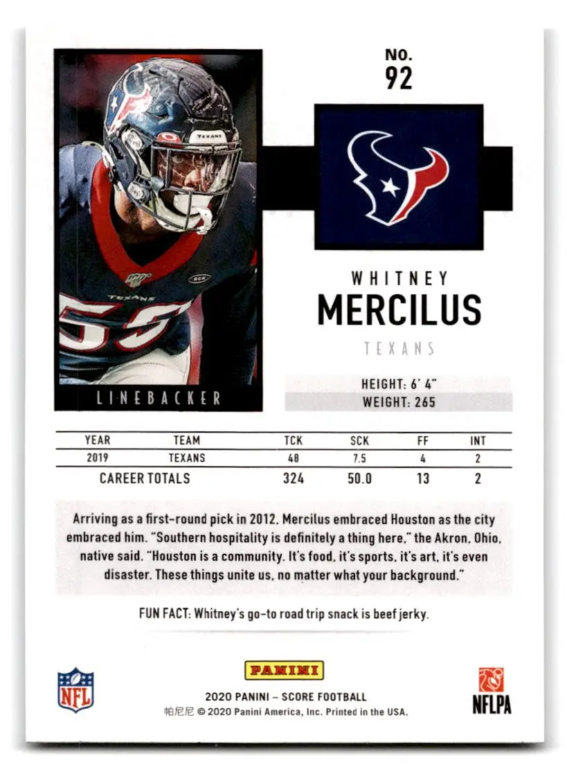 2020 Score #92 Whitney Mercilus - Football Card Single