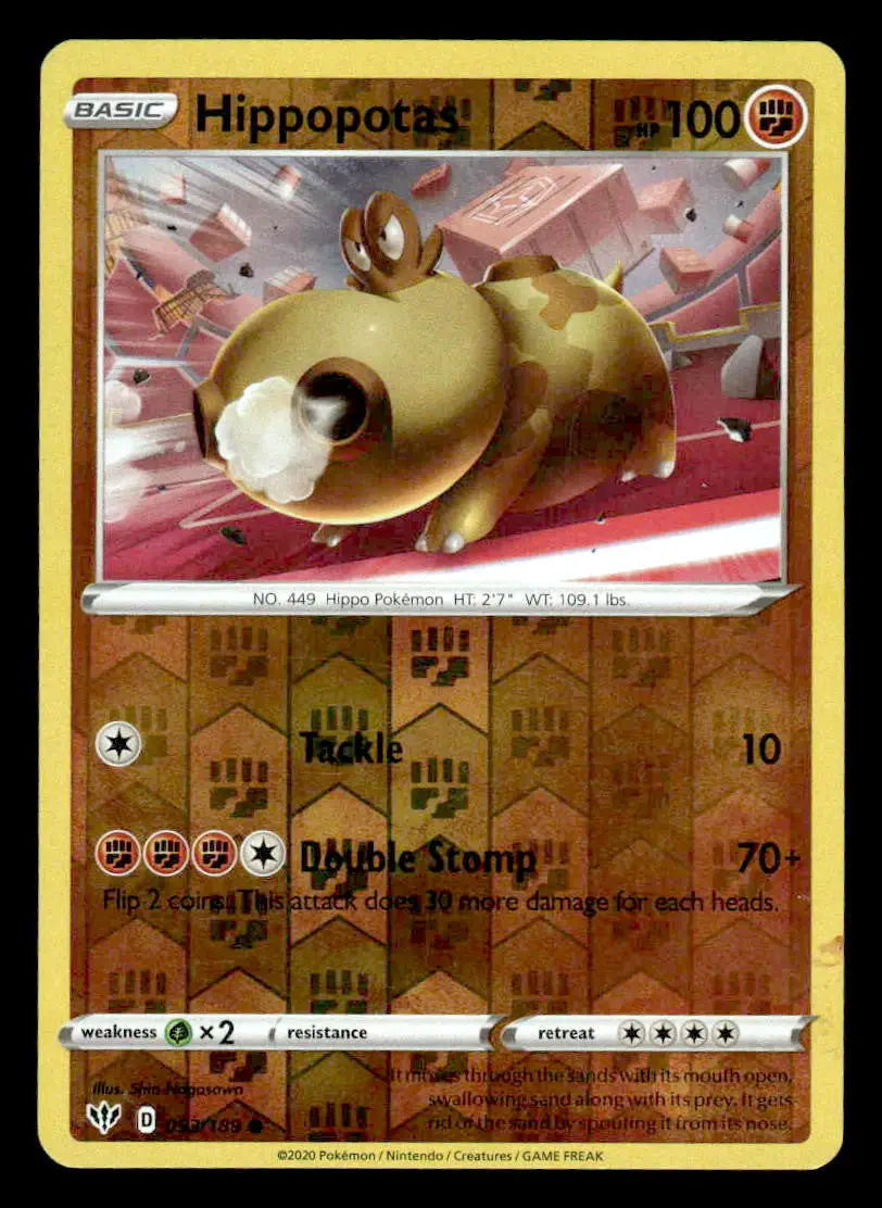 2020 Sword & Shield: Darkness Ablaze Hippopotas #093/189 Reverse Holo Common LP - Pokémon Card Single