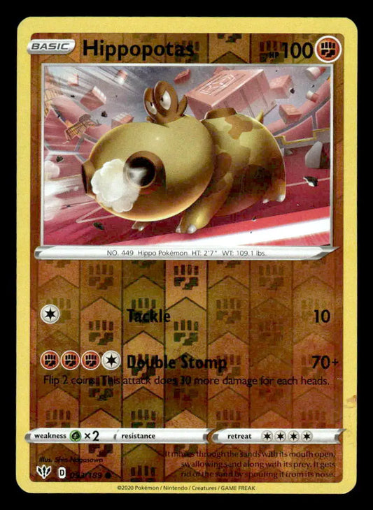 2020 Sword & Shield: Darkness Ablaze Hippopotas #093/189 Reverse Holo Common LP - Pokémon Card Single