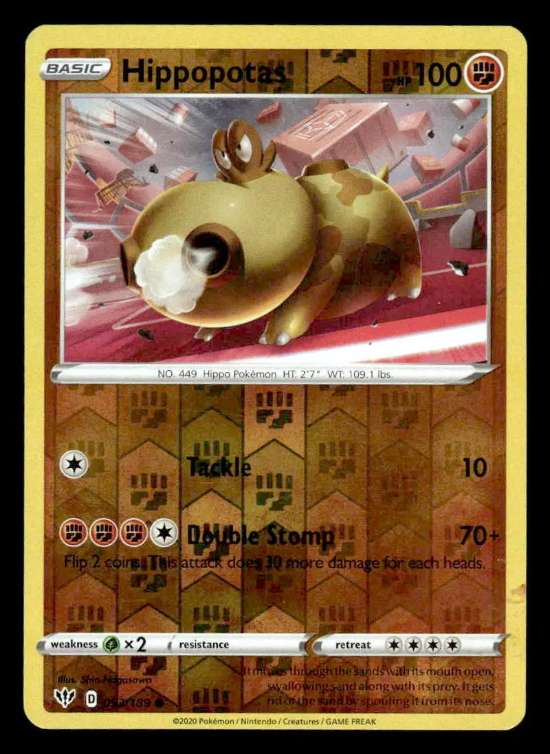 2020 Sword & Shield: Darkness Ablaze Hippopotas #093/189 Reverse Holo Common LP - Pokémon Card Single