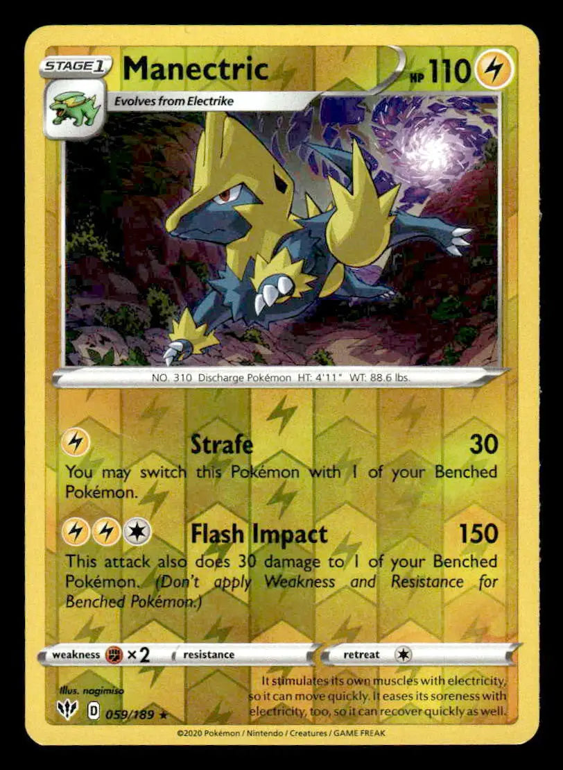 2020 Sword & Shield: Darkness Ablaze Manectric #059/189 Reverse Holo Rare NM - Pokémon Card Single