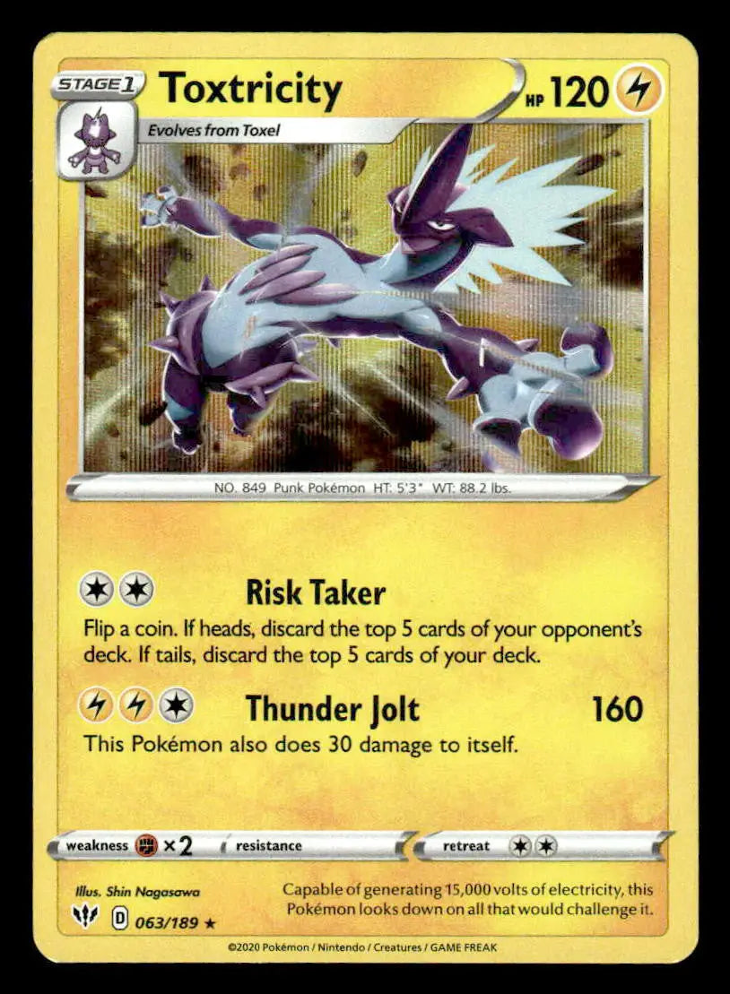 2020 Sword & Shield: Darkness Ablaze Toxtricity #063/189 Holo Rare NM - Pokémon Card Single