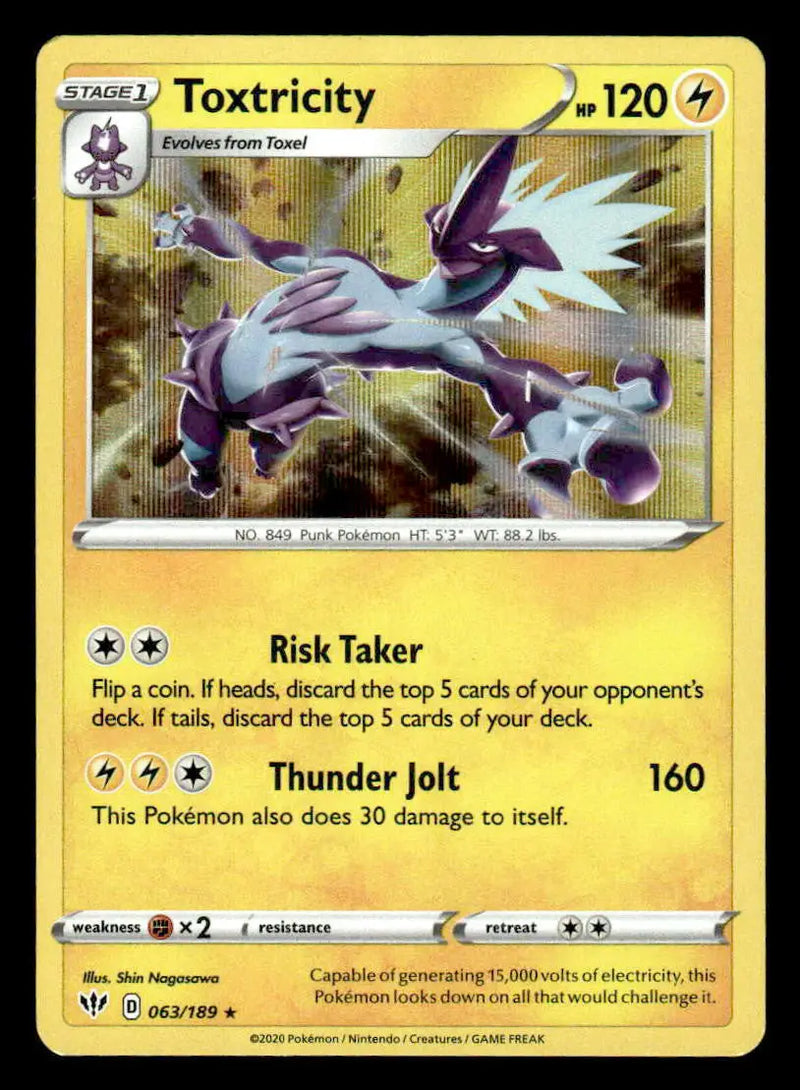 2020 Sword & Shield: Darkness Ablaze Toxtricity #063/189 Holo Rare NM - Pokémon Card Single