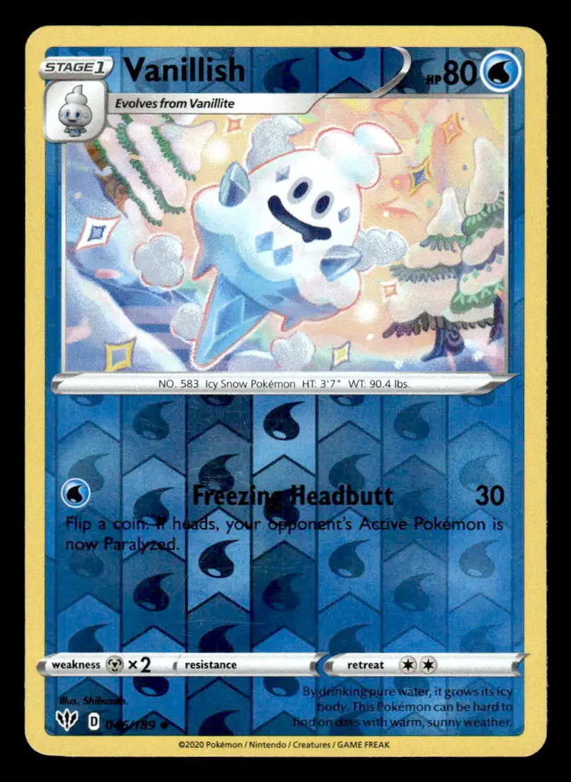 2020 Sword & Shield: Darkness Ablaze Vanillish #046/189 Reverse Holo Uncommon - Pokémon Card Single