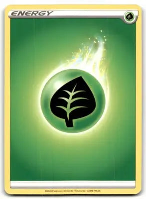 Green energy card featuring grass energy common from 2020 Sword & Shield set, text-align center