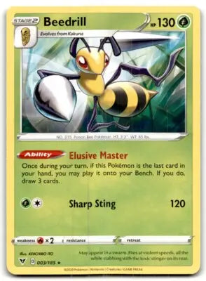 Vivid Voltage Beedrill Pokémon card from 2020 Sword & Shield Vivid Voltage set
