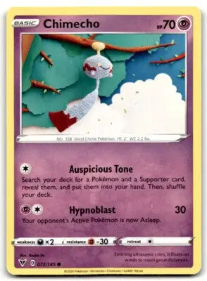 Vivid Voltage Chimecho Pokémon card displayed in 2020 Sword & Shield product