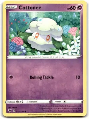 Vivid Voltage Cottonee Pokémon card displayed in 2020 Sword & Shield product with text-align center