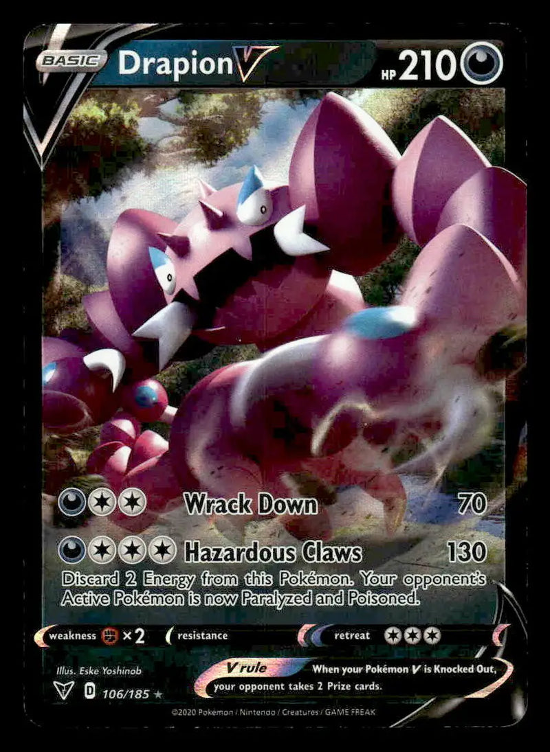 2020 Sword & Shield: Vivid Voltage Drapion V #106/185 Holo Rare NM - Pokémon Card Single