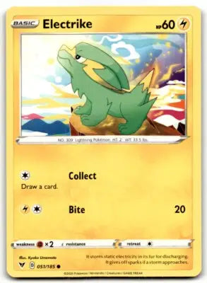 Vivid Voltage Electrike Pokémon card displayed in 2020 Sword & Shield Vivid Voltage collection