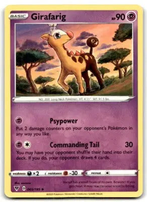 Vivid Voltage Girafarig Pokémon card displayed in 2020 Sword & Shield product with text-align center