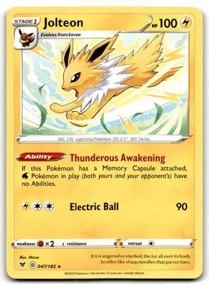 2020 Sword & Shield - Vivid Voltage Jolteon Stage 1/Rare #47 - Pokémon Card Single