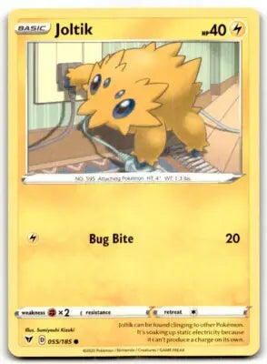 Vivid Voltage Joltik Pokémon card, text-align center, line-height normal display