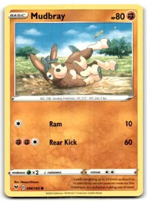 Vivid Voltage Mudbray Pokémon card displayed with text-align center in 2020 Sword & Shield