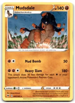 Vivid Voltage Mudsdale Pokémon card displayed in 2020 Sword & Shield product