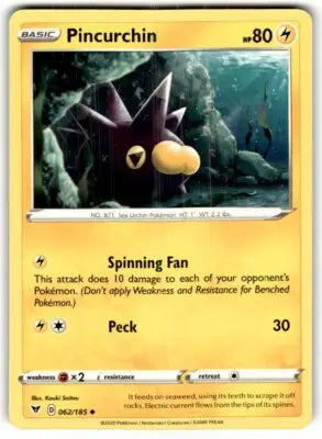 Vivid Voltage Pincurchin Pokémon card from 2020 Sword & Shield Vivid Voltage set in text-align center