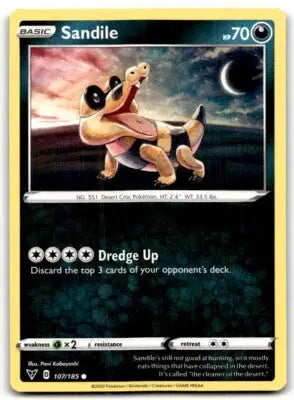 Vivid Voltage Sandile Pokémon card from 2020 Sword & Shield Vivid Voltage set text-align center
