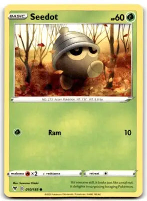 Vivid Voltage Seedot Pokémon card from 2020 Sword & Shield Vivid Voltage series