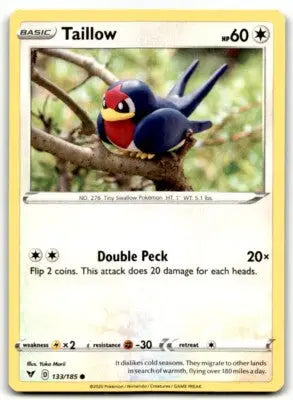 Vivid Voltage Taillow Pokémon card displayed with text-align center in 2020 Sword & Shield