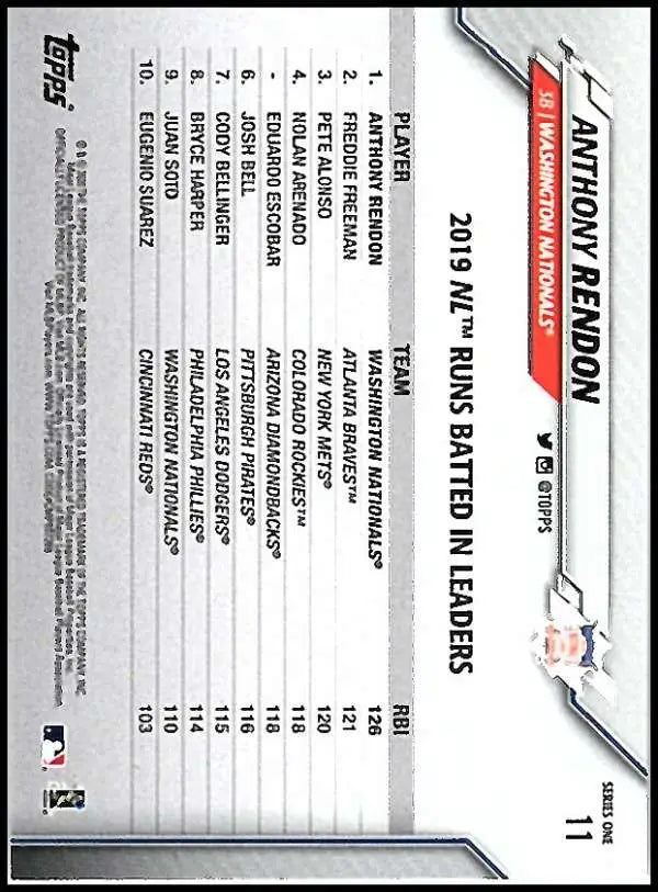 2020 Topps #11 Anthony Rendon NM-MT Washington Nationals Baseball Card - Baseball Card Single