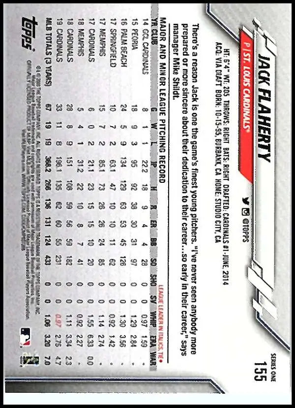 2020 Topps #155 Jack Flaherty NM-MT St. Louis Cardinals Baseball Card - Baseball Card Single