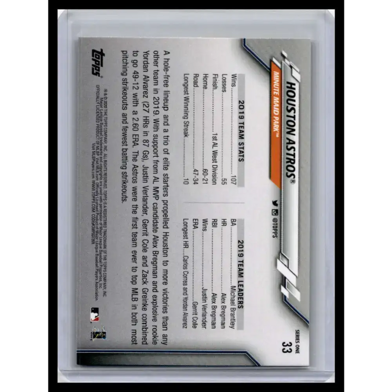 2020 Topps #33 Houston Astros TC NM-MT Houston Astros Baseball Card - Baseball Card Single