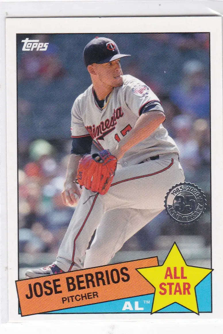 Jose Berrios delivering pitch on 2020 Topps 3th Anniversary #85AS-48 Star Minnesota Twins card