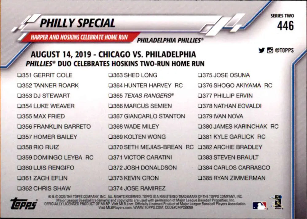 2020 Topps #446 Philly Special NM-MT Philadelphia Phillies Baseball Card - Baseball Card Single