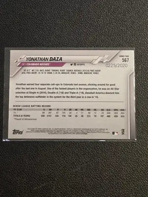 2020 Topps #567 Yonathan Daza Gold #/2020 - Baseball Card Single