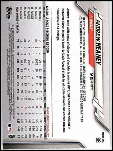 2020 Topps #66 Andrew Heaney NM-MT Angels - Baseball Card Single